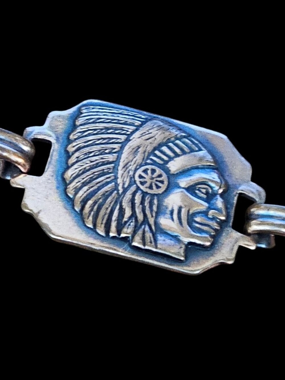 Vintage Copper Native American Theme Link Bracelet Buffalo Eagle Chief 7" - Picture 7 of 14